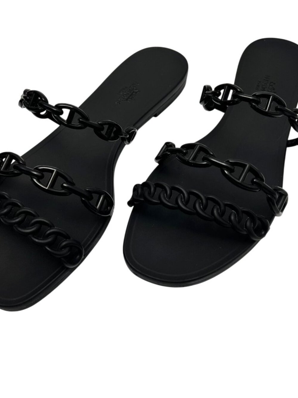 HERMES Noir Black Rubber Chaine D'ancre Rivage Rubber Sandals - IT 40 / US 10